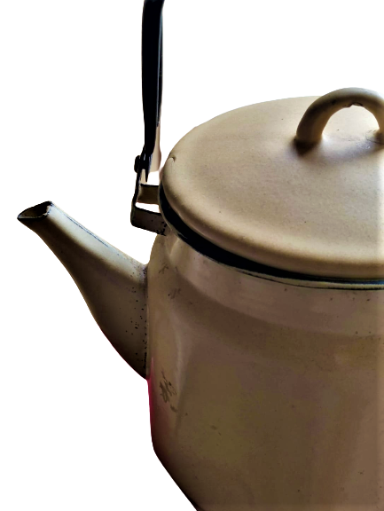 1930 USA KREM RENKDE CİNKO EMAYE SIR KAPLAMA KAPAKLI SİYAH KULPLU ÇAYDANLIK 