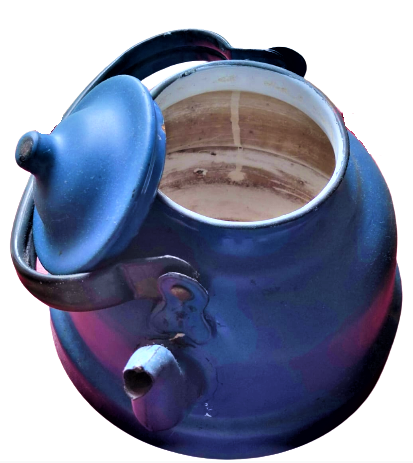 1960 KOYU LACİVERT RENKDE CİNKO EMAYE KAPLAMA KAPAKLI SİYAH KULPLU ÇAYDANLIK 2,5 LİTRELİK 