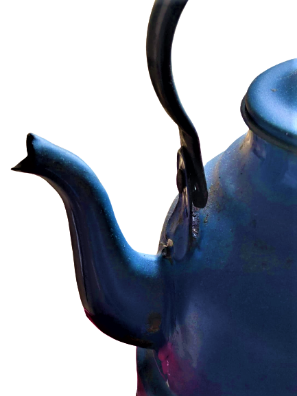 1960 KOYU LACİVERT RENKDE CİNKO EMAYE KAPLAMA KAPAKLI SİYAH KULPLU ÇAYDANLIK 2,5 LİTRELİK 