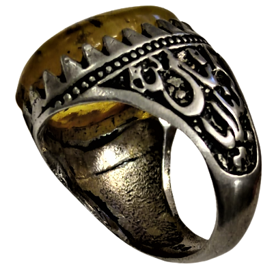 1960 RUS 84 DAMGALI BALTIK KEHRİBAR TAŞLI  İKİ YANIDA FARKLI İŞCİLİKLİ GÜMÜŞ YÜZÜK