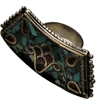 MİKRO MOZAİK MAVİ YEŞİL BORDO TONLARDA DİZAY EDİLMİŞ TAMAMI ÖZEL EL İŞCİLİKLİ İTALYAN TASARIM GÜMÜŞ YÜZÜK 