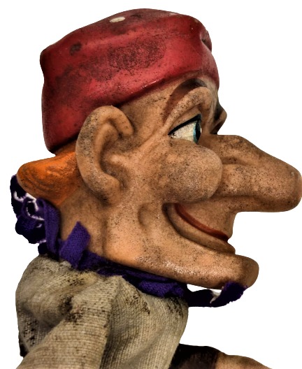 1950 GERMANY PARMAK KUKLA  ELBİSELİ VE YUZ KISMI KAUCUK OYUNCAK ŞAPKALI ADAM KUKLA