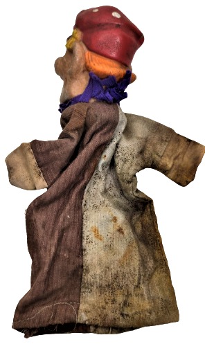 1950 GERMANY PARMAK KUKLA  ELBİSELİ VE YUZ KISMI KAUCUK OYUNCAK ŞAPKALI ADAM KUKLA