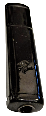 OSMANLI USTA EL YAPIM SİYAH KEHRİBAR AGIZLIK ÜZERİNDE TURA VE AY YILDIZ  BULUNMAKTADIR