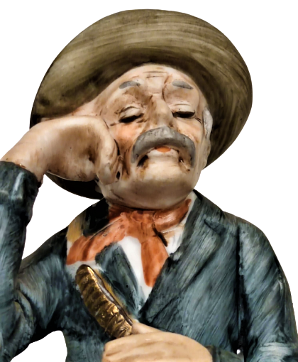 1950 İTALYAN KAPİTEMONTE  EL BOYAMA ELİNDE TÜFEK SIRTINDA FİŞEKLİK ORMANDA DİNLENEN ADAM 