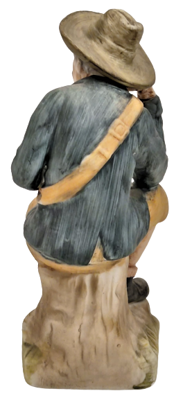 1950 İTALYAN KAPİTEMONTE  EL BOYAMA ELİNDE TÜFEK SIRTINDA FİŞEKLİK ORMANDA DİNLENEN ADAM 