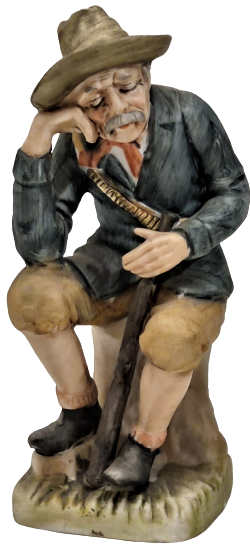 1950 İTALYAN KAPİTEMONTE  EL BOYAMA ELİNDE TÜFEK SIRTINDA FİŞEKLİK ORMANDA DİNLENEN ADAM 