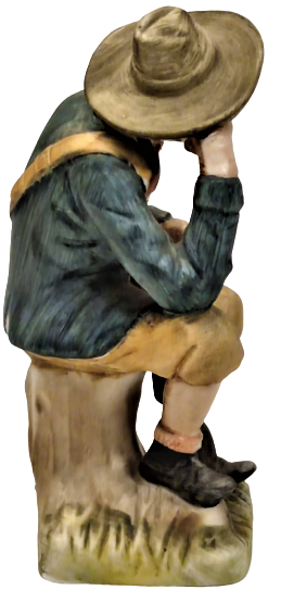 1950 İTALYAN KAPİTEMONTE  EL BOYAMA ELİNDE TÜFEK SIRTINDA FİŞEKLİK ORMANDA DİNLENEN ADAM 