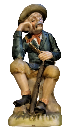 1950 İTALYAN KAPİTEMONTE  EL BOYAMA ELİNDE TÜFEK SIRTINDA FİŞEKLİK ORMANDA DİNLENEN ADAM 