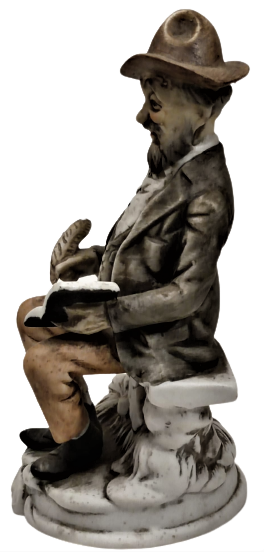 1950 İTALYAN KAPİTEMONTE PORSELEN  EL BOYAMA ELİNDEKİ DEFTERE TÜY DİVİT İLE ŞİİR  YAZAN ŞAİR ADAM 