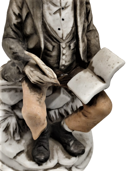 1950 İTALYAN KAPİTEMONTE PORSELEN  EL BOYAMA ELİNDEKİ DEFTERE TÜY DİVİT İLE ŞİİR  YAZAN ŞAİR ADAM 