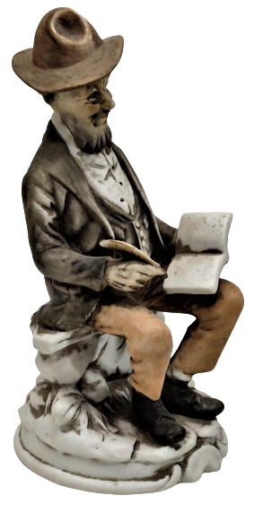 1950 İTALYAN KAPİTEMONTE PORSELEN  EL BOYAMA ELİNDEKİ DEFTERE TÜY DİVİT İLE ŞİİR  YAZAN ŞAİR ADAM 