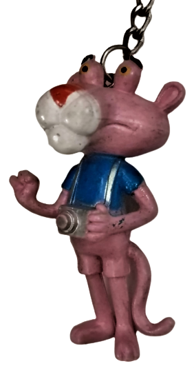 1970 PEMBE PANTER KAUCUK  BOYNUNDA MAKİNESİYLE FOTOGRAF CEKEN TEMALI  ANAHTARLIK