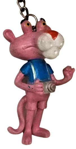 1970 PEMBE PANTER KAUCUK  BOYNUNDA MAKİNESİYLE FOTOGRAF CEKEN TEMALI  ANAHTARLIK