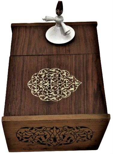 1960 KONYA MEVLANA DÖNEN SEMAZEN MEVLANA PEŞREVİ CALAN LATERNALI  AHŞAP KAPAKLI SIGARALIK 