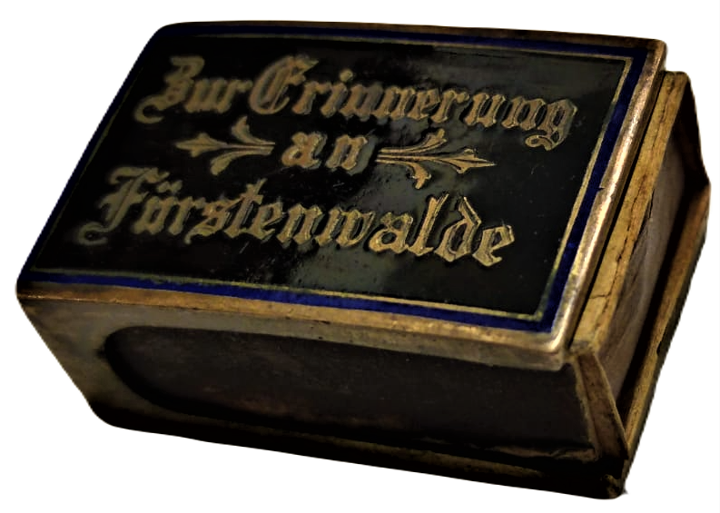 1940 KİBRİTLİK BRONZ ÜZERİ MİNELİ ALMAN JULIUS PINTSCH BUR ERINNERUNG AN FÜRSTENIVALDE STREICHHÖLZER