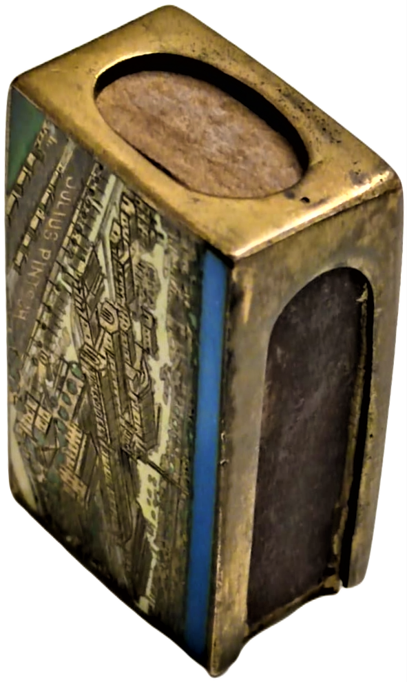 1940 KİBRİTLİK BRONZ ÜZERİ MİNELİ ALMAN JULIUS PINTSCH BUR ERINNERUNG AN FÜRSTENIVALDE STREICHHÖLZER