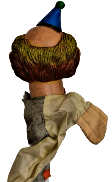 1950 GERMANY PARMAK KUKLA ELBİSELİ VE YUZ KISMI KAUCUK OYUNCAK PALYACO KUKLA