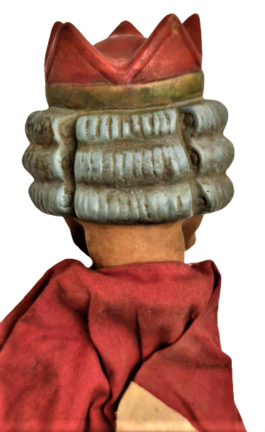 1950 GERMANY PARMAK KUKLA ELBİSELİ VE YUZ KISMI KAUCUK OYUNCAK TACLI KIRAL KUKLA