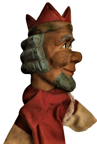 1950 GERMANY PARMAK KUKLA ELBİSELİ VE YUZ KISMI KAUCUK OYUNCAK TACLI KIRAL KUKLA