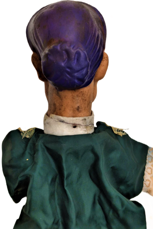 1950 GERMANY PARMAK KUKLA ELBİSELİ VE YUZ KISMI KAUCUK OYUNCAK YAŞLI MUREBBİYE KADIN KUKLA