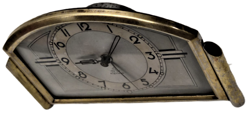 1950 KURMALI ALARMLI PİRİNC KASALI MEKANİK PETER ÜC YILDIZ  MASA SAATİ GERMANY