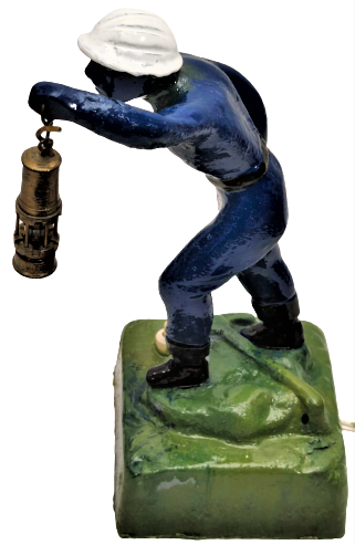 1970 METAL DÖKÜM ZONGULDAK ELİNDE LAMBA TUTAN MADENCİ ELEKTİRİKLİ ANAHTARLI GECE LAMBASI 