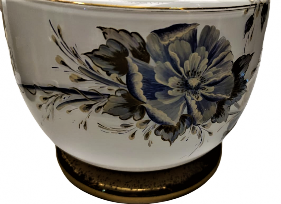 BEZAZ OPALİN ÜZERİ EL BOYOMA VE PİRİNC MALZEMELERLE BİRLEŞTİRİLMİŞ FRANSIZ  LAMBADER