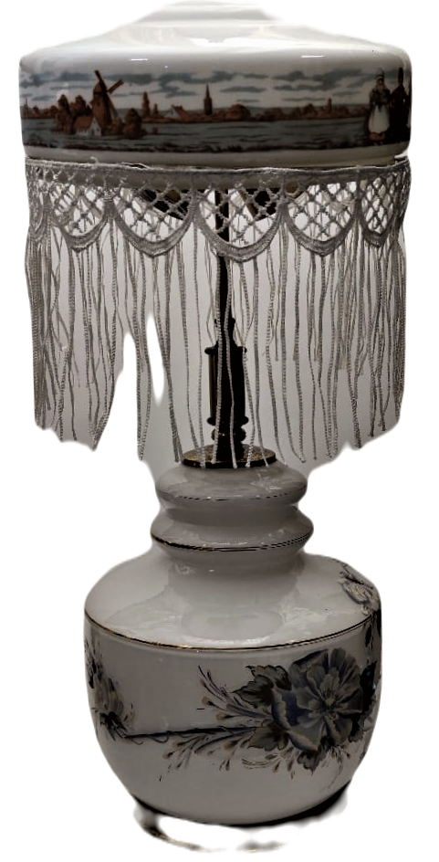 BEZAZ OPALİN ÜZERİ EL BOYOMA VE PİRİNC MALZEMELERLE BİRLEŞTİRİLMİŞ FRANSIZ  LAMBADER