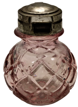 OSMANLI ZENNE BOY PİRİNC KAPAKLI UCUK PEMBE RENKDE CAM HOKKA ÜZERİ KABARMA KARMA DESENLİ