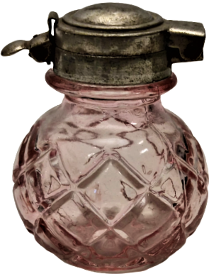 OSMANLI ZENNE BOY PİRİNC KAPAKLI UCUK PEMBE RENKDE CAM HOKKA ÜZERİ KABARMA KARMA DESENLİ