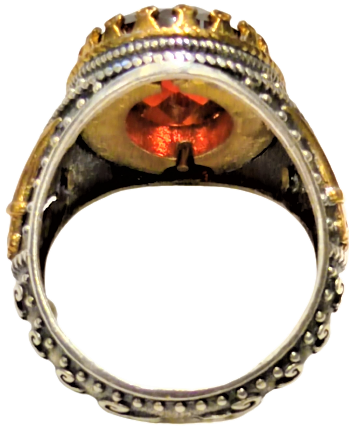 1980 ÖZEL TASARIM USTA EL İŞİ GÜMÜŞ NAR KIRMIZI KÖŞELİ KESME DOGAL TAŞ ALTIN KAPLAMA PARCALAR MIHLAMALI YÜZÜK