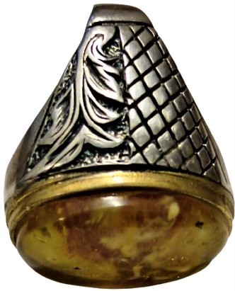 1960 GÜMÜŞ VE BALTIK HARELİ KEHRİBAR PİRİNC CERVEYE OTURTMA USTA İŞCİLİKLİ ÖZEL TASARIM GÜMÜŞ EL YAPIM YÜZÜK