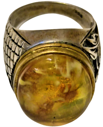 1960 GÜMÜŞ VE BALTIK HARELİ KEHRİBAR PİRİNC CERVEYE OTURTMA USTA İŞCİLİKLİ ÖZEL TASARIM GÜMÜŞ EL YAPIM YÜZÜK