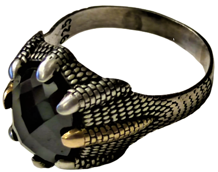 1970 ÖZEL KALE BURCLAR TASARIM YÜZÜK USTA EL İŞİ GÜMÜŞ GECE SİYAHI KÖŞELİ KESME DOGAL TAŞ İKİ BURC ALTIN KAPLAMA TAŞ MIHLAMALI 