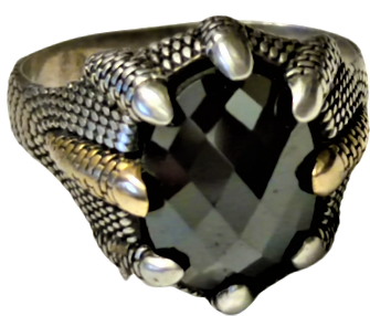 1970 ÖZEL KALE BURCLAR TASARIM YÜZÜK USTA EL İŞİ GÜMÜŞ GECE SİYAHI KÖŞELİ KESME DOGAL TAŞ İKİ BURC ALTIN KAPLAMA TAŞ MIHLAMALI 