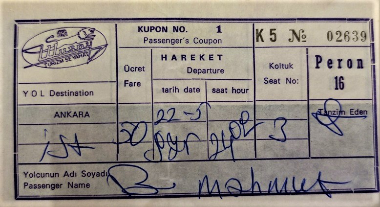 1970 ULUSOY TURİZM SEYAHAT YOLCU BİLETİ DÖRT YAPRAK ANKARADAN İSTANBULA OTOBUS GELİŞ BİLETİ
