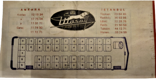 1970 ULUSOY TURİZM SEYAHAT YOLCU BİLETİ DÖRT YAPRAK ANKARADAN İSTANBULA OTOBUS GELİŞ BİLETİ