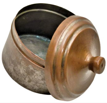 1950 BAKIR BERBER PAMUKLUGU TEZGAH ÜZERİNDE BERBERLERİN KULLANDIGI KAPAKLI BAKIR PAMUKLUK