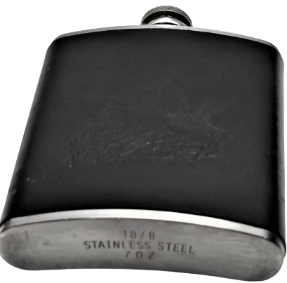 CEPDE TAŞINABİLİR MATARA ÜZERİ AVCI TEMALI DERİ KAPLI KROM CELİK NİKEL STAINLESS STEEL 8 OZ ÇELİK CEP MATARASI