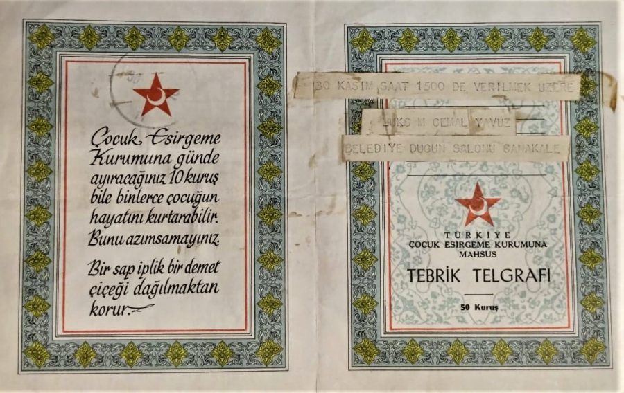 TÜRKİYE ÇOCUK ESİRGEME KURUMUNA MAHSUS TEBRİK TELGRAF