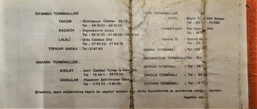 1975 VARAN  YURTİCİ YOLCU OTOBUS BİLETİ GİDİŞ