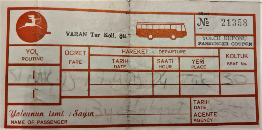 1975 VARAN  YURTİCİ YOLCU OTOBUS BİLETİ GİDİŞ