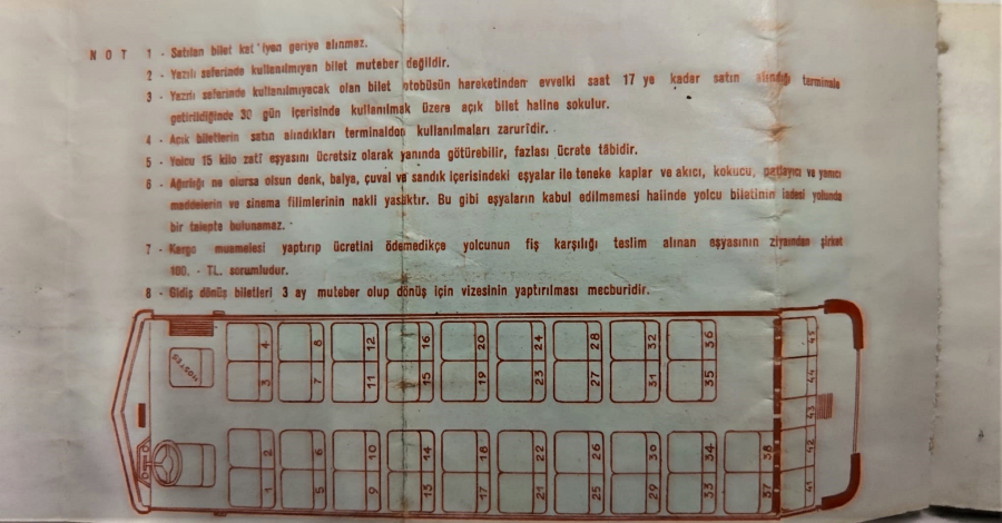 1975 VARAN  YURTİCİ YOLCU OTOBUS BİLETİ GİDİŞ