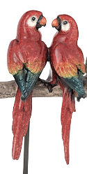 TÜNEKDE CİFT EŞ PAPAĞAN HEYKELİ ŞIKIŞTIRILMIŞ HEPOKSİ İLE YAPILMIŞ EL BOYAMA  ALT KAİDELİ KUŞ