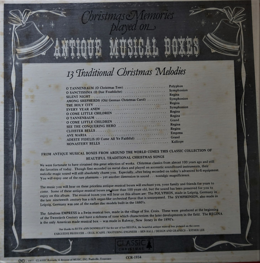 PLAYED ON ANTIQUE MUSICAL BOXES  ANTİK MÜZİK KUTULARINDA OYNANAN NOEL ANILARI VİNİL LP CLASSIC VG 85