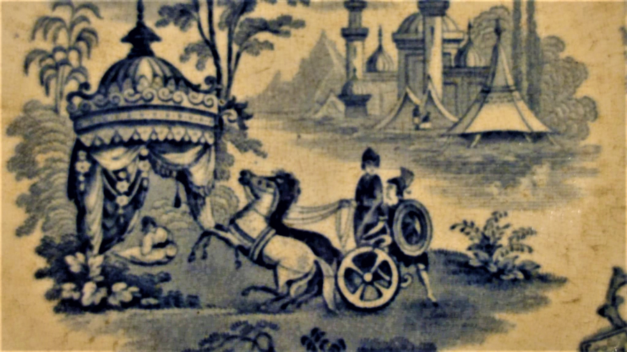 1800 OSMANLI PAZARINA YAPILMIŞ ÜZERİ RESİMLİ PORSELEN DAMASCUS STYLE  TABAK MAVİ BEYAZ RENKLERDE