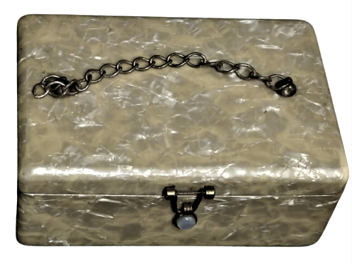 1950 EL YAPIM SEDEF KAPLAMA KAPAKLI KİLİTLİ MUCEVHER KUTUSU İCİ KISMI AYNA İCERSİ İPEK KAPITONE KAPLI