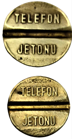 İKİ ADET UMUMİ PTT TELEFON JETONU BÜYÜK VE KÜCÜK BOYLARDA 2 ADET JETON LOTU SARI MADEN