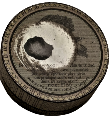 1950 ANTİQUES PATE BALSAMIGUE DR ZED CODOİNE TOLU KAPAKLI BOŞ TENEKE KUTU